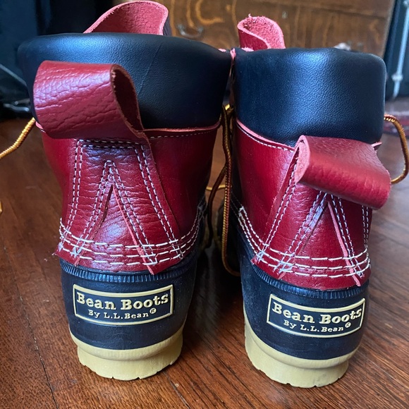 L.L. Bean Bean Hunting Boots Women's 7 Red Black Leather Comfort Lace-Up 503046 - Picture 2 of 5